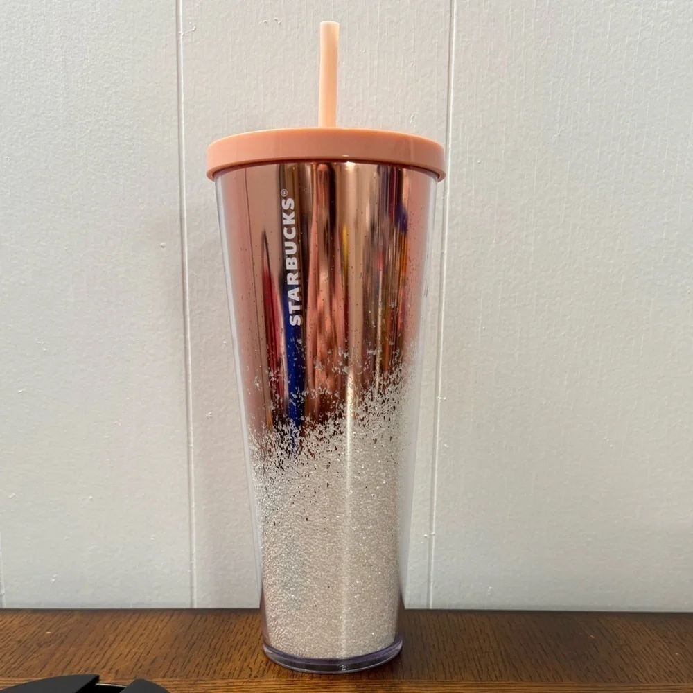 Starbucks 2019 Holiday Rose Gold Glitter Cascading Cold Cup 24oz